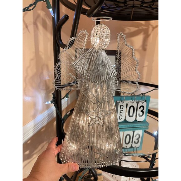 Angel Christmas Tree Topper Light-Up Silver Wire With Star Design&Halo Size 13” - Picture 12 of 12